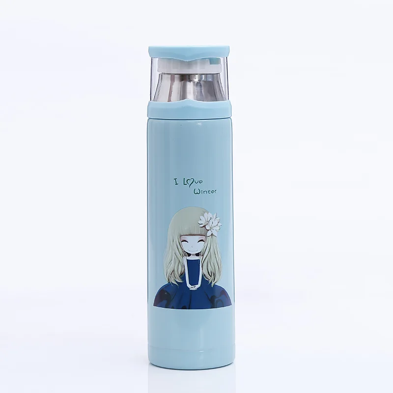 Girl blue 350/500 мл Термос с двойными стенками из нержавеющей стали для воды, вакуумная Милая мультяшная Термокружка, рождественский подарок для детей - Цвет: Girl blue