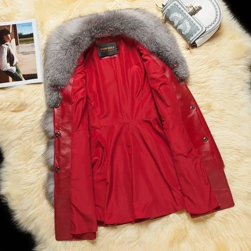 Зимняя элегантная приталенная кожаная куртка с длинным рукавом, женская одежда, Женское пальто