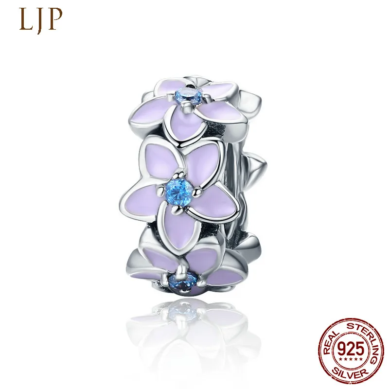 

Authentic 925 Sterling Silver Beads Spacer Orchid Flower Silicon Charms Pendant fit Original Pandora Bracelets Women DIY Jewelry