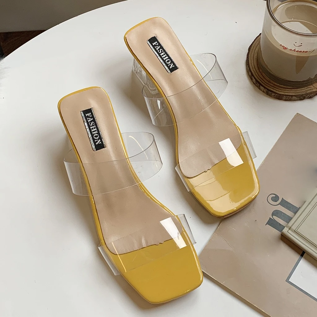 clear block low heels