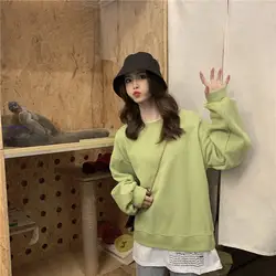 Женская одежда для фотосессии 2019, осенняя Милая толстовка с капюшоном, Женский пуловер свободного кроя в стиле лени, топы из двух частей для