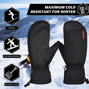 

2020 New Winter Ski Snow Mittens Women Men Water Resistant Touchscreen Warm Gloves with Drawstring for Snowboarding Skiing