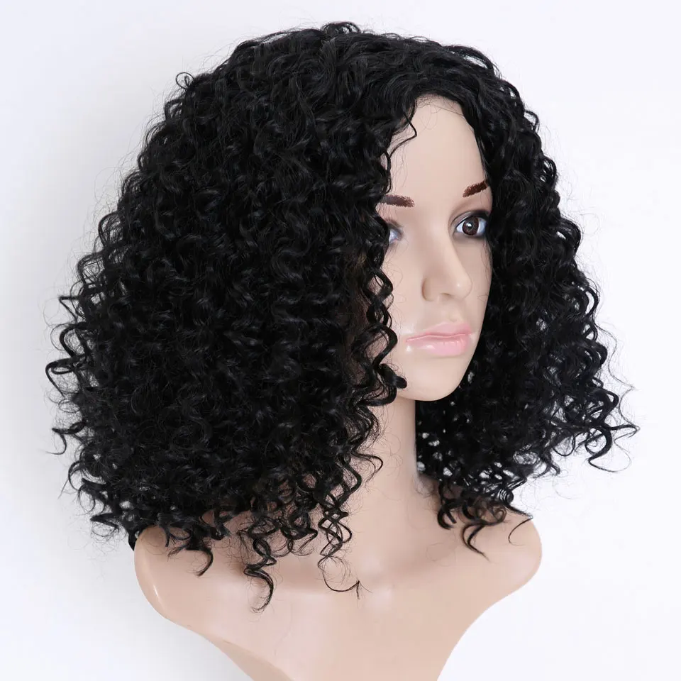 Baratos Pelucas rizadas Afro cortas Allaosify para mujeres pelucas sintéticas pelo resistente al calor esponjoso Afro Americano pelo negro Natural