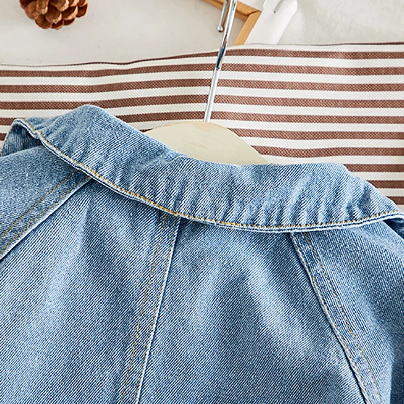 Baby Autumn Jackets for Kids Girls Cute Solid Color Bow Comfort Slim Cotton Warm Children Coat Denim Jeans Tops Clothes z