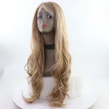 BM золото коричневый блонд естественно волнистые синтетические 13*6 Синтетические волосы на кружеве парик термостойкие волокна волосы натуральных волос для Для женщин вечерние парики