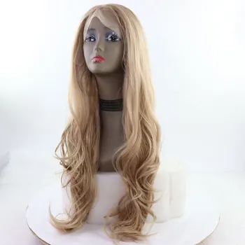 

BM Gold Brown Blonde Natural Wave Synthetic 13*6 Lace Front Wig Heat Resistant Fiber Hair Natural Hairline For Women Party Wigs