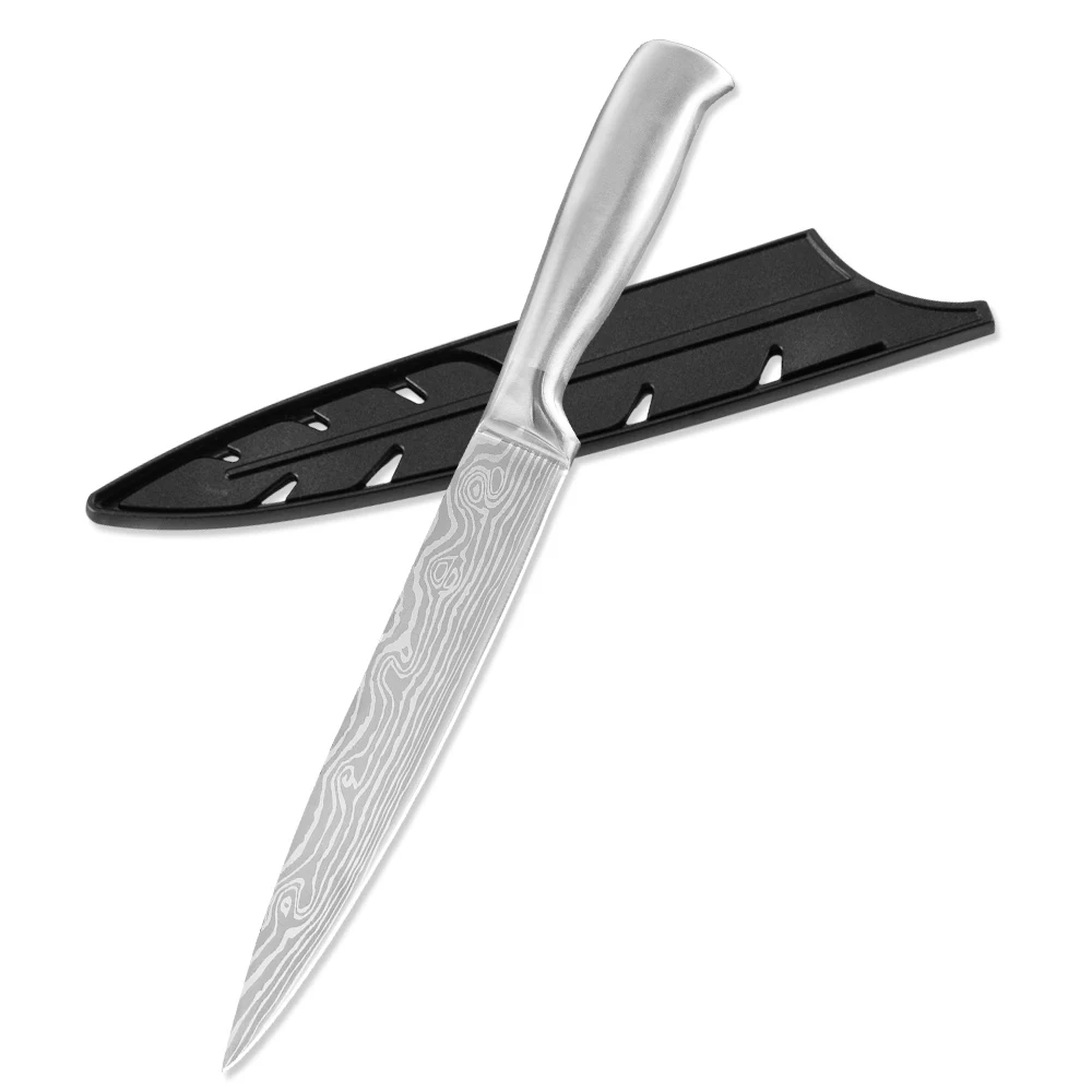 G.8 slicing knife XYj, 7 шт., нож из нержавеющей стали, 8 дюймов, нож для нарезки шеф-повара, 7 дюймов, Santoku, 5 дюймов, универсальный, 3,5 дюймов, нож для очистки овощей, дамасский узор, лезвие, полный инструмент Тан - Цвет: G.8 slicing knife