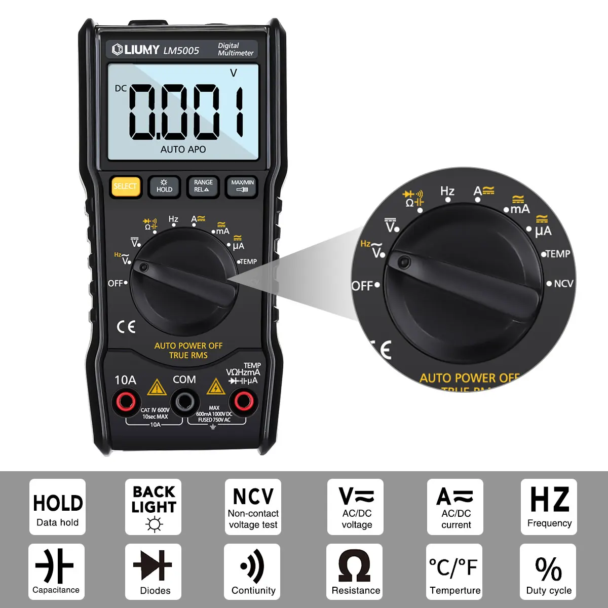 LM5005 ЖК-цифровой мультиметр TRMS 6000 счётчик Тестер Авто Диапазон AC/DC для Вольтметр Амперметр Ом тестер метр+ батареи