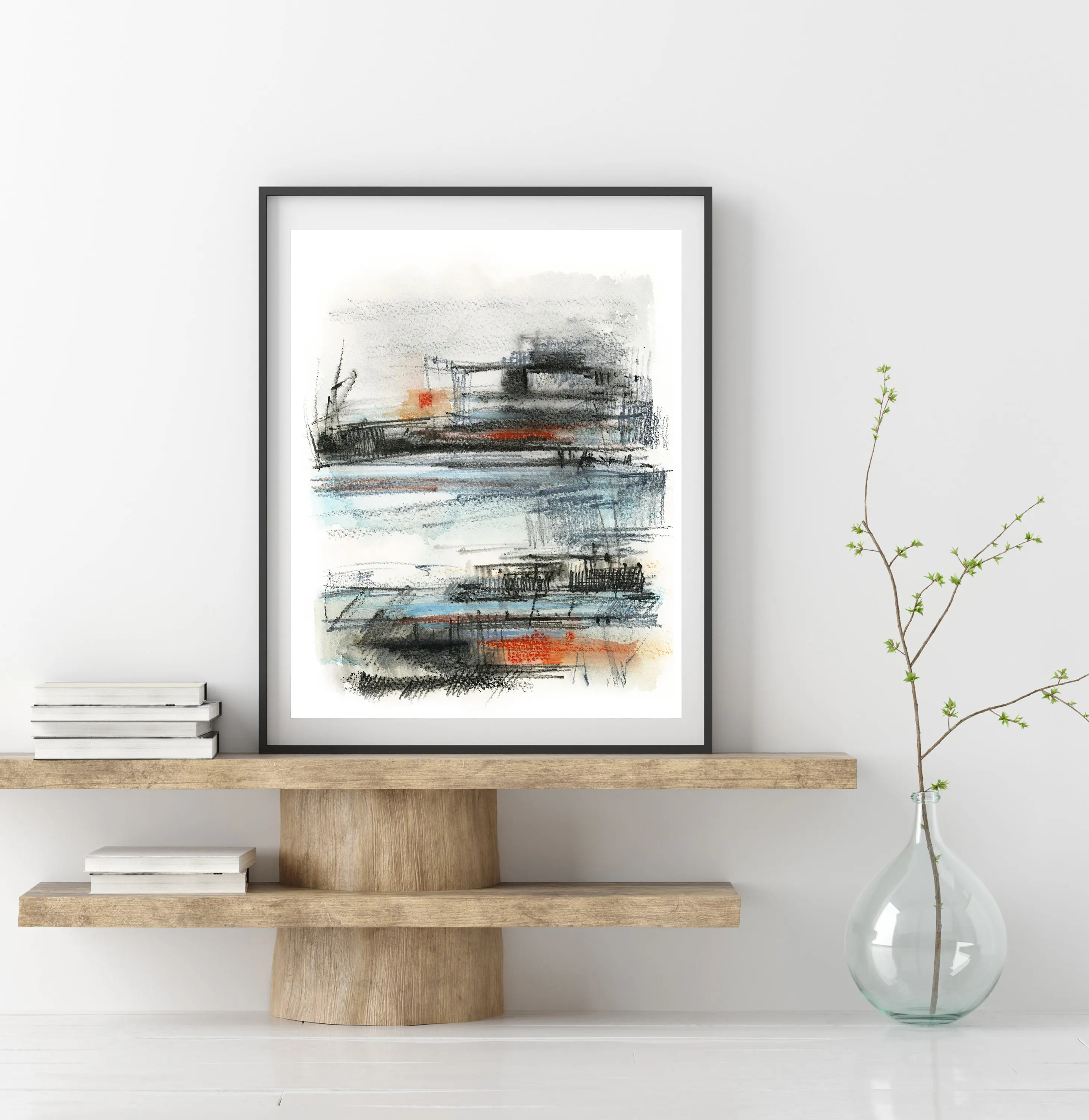 Abstract Art Print Grey Orange Blue Nature Landscape print Painting Giclée Archival Statement Wall Ar | Дом и сад