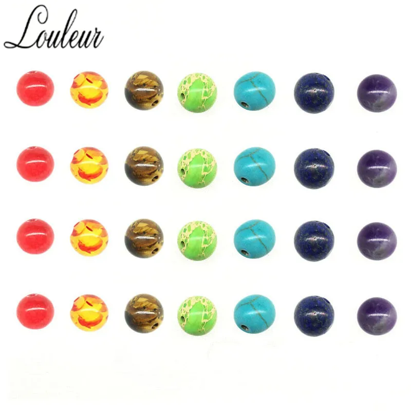 28 Pcs beads 7 Чакра 8 мм бусины из натурального камня круглый Браслет тигровый глаз амулеты свободные разделительные бусины для рукоделия материалы для изготовления ювелирных изделий ручной работы - Цвет: 28 Pcs beads