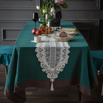 

Nordic Romantic White Lace Tassel Table Runner Country Party Supply Vintage Wedding Coffee Table TV Shoe Cabinet TableclothLA890