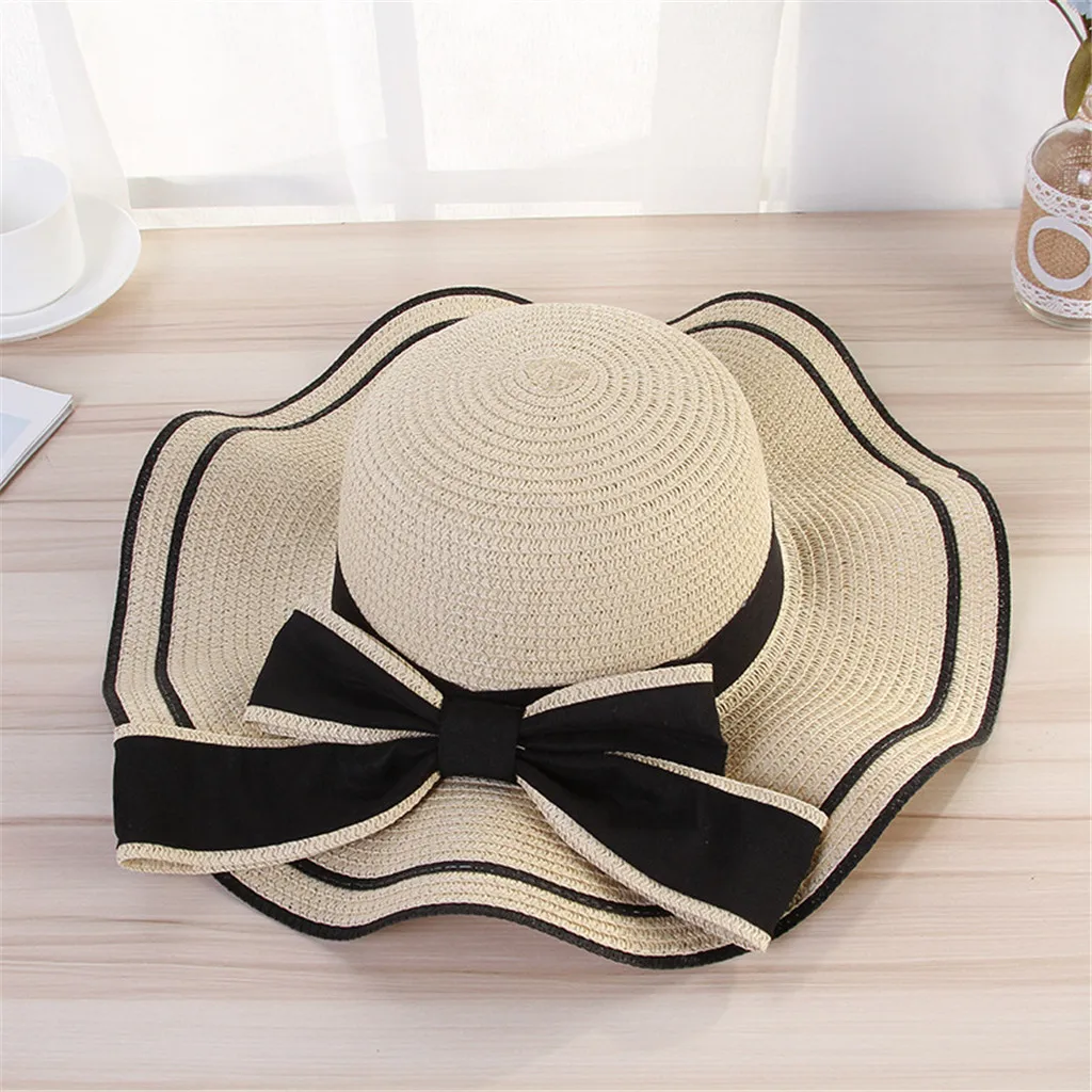 Women Beach Straw Hat Straw hat warp knitted sun hat Jazz Sunshade Panama Trilby Fedora Hat Gangster Cap - Цвет: Beige
