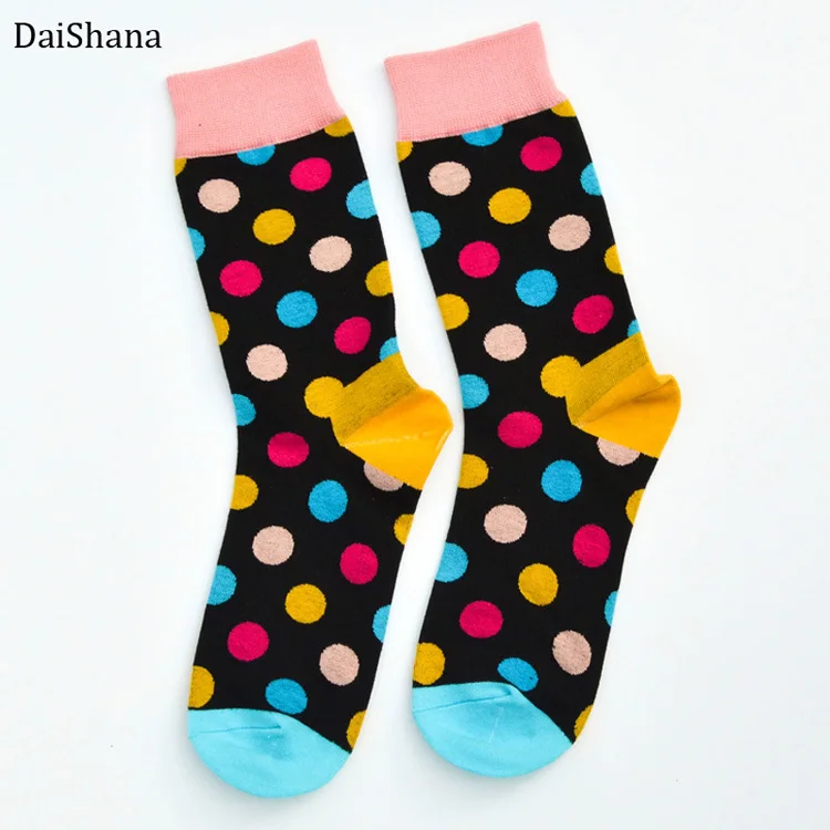 Модные цветные хлопковые мужские носки в горошек с надписью «Happy Socks», фирменные забавные носки Harajuku Caual, женская пара