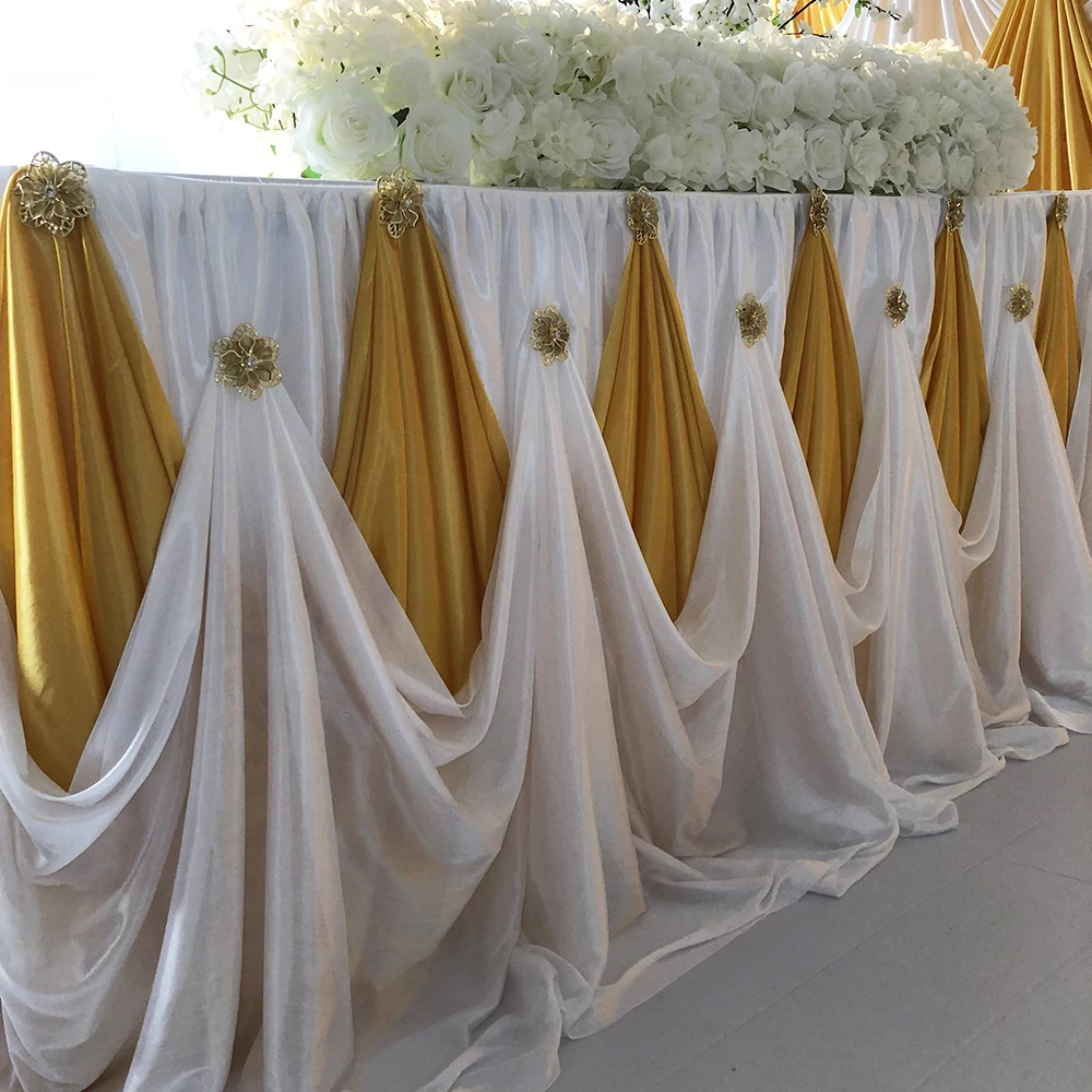 Ice Silk Backdrop Table Skirt With Luxury Brooch For Wedding Birthday Decoration
