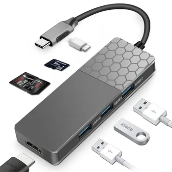 

YC-750 Type-C Card Reader USB 3.0 Hub Multifunction Adapter USB C Hub with SD/TF Card Reader Fast Charging Support 4K HD