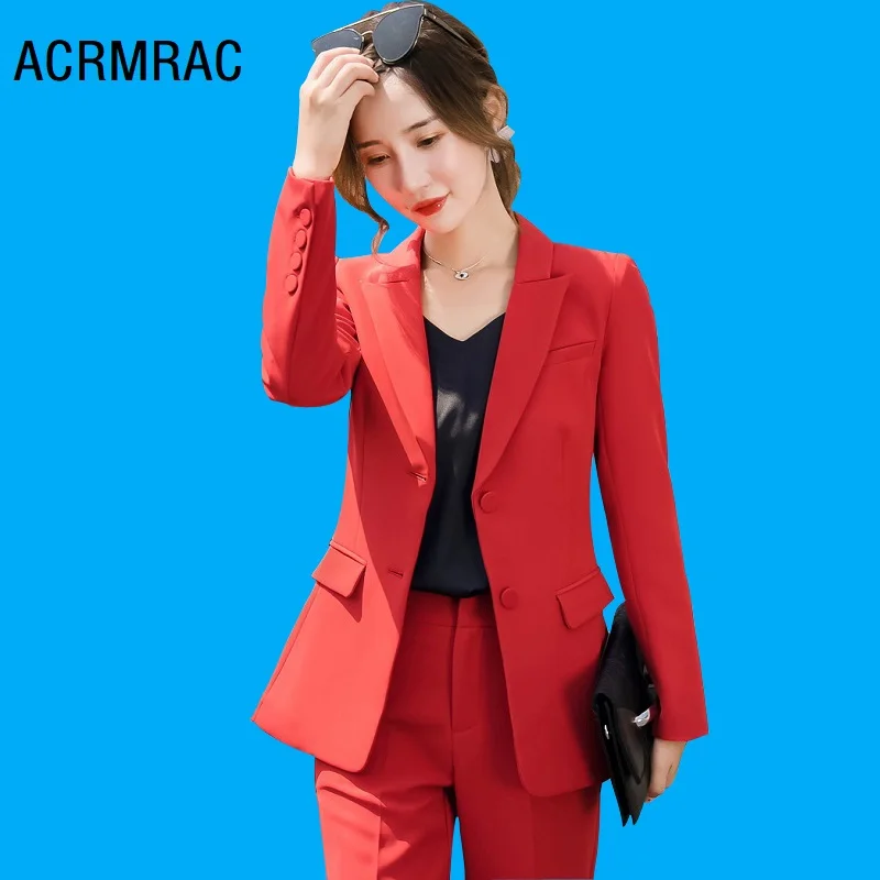 Женский облегающий костюм красный пиджак и брюки комплект из 2 предметов Деловые
