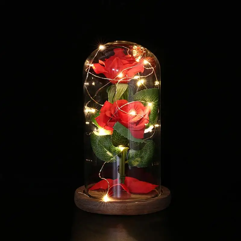 USB 20LED Ночник подарок на день Святого Валентина 2 Роза стеклянный купол медный провод деревянная база струнный светильник поддержка дропшиппинг