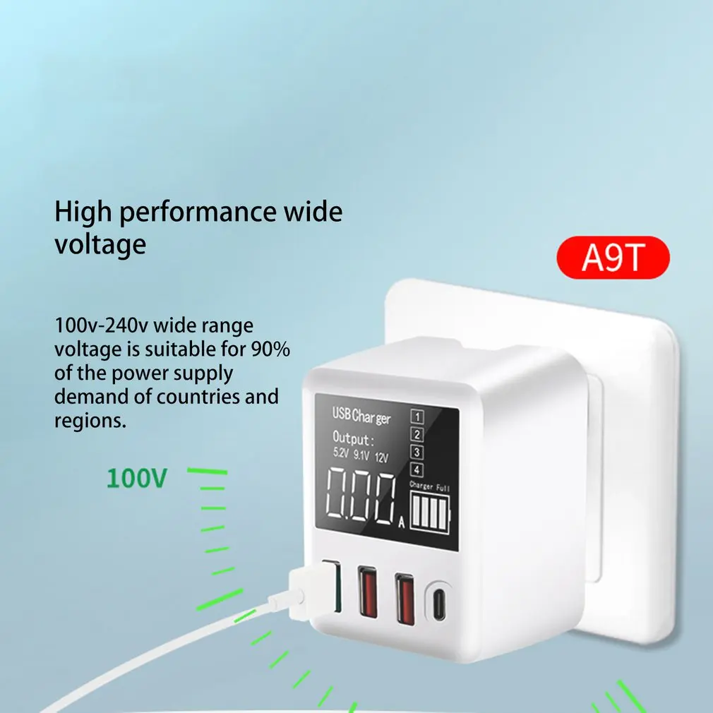 A9T 30 Вт QC3.0 USB+ type-C 4 порта зарядное устройство адаптер цифровой дисплей Быстрая зарядка USB зарядное устройство для путешествий