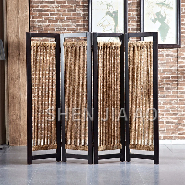 Rattan Képernyő Nappali Iroda Négy Húzó Bútor Beltéri Partíció Bútorok Kézzel Szőtt Összecsukható