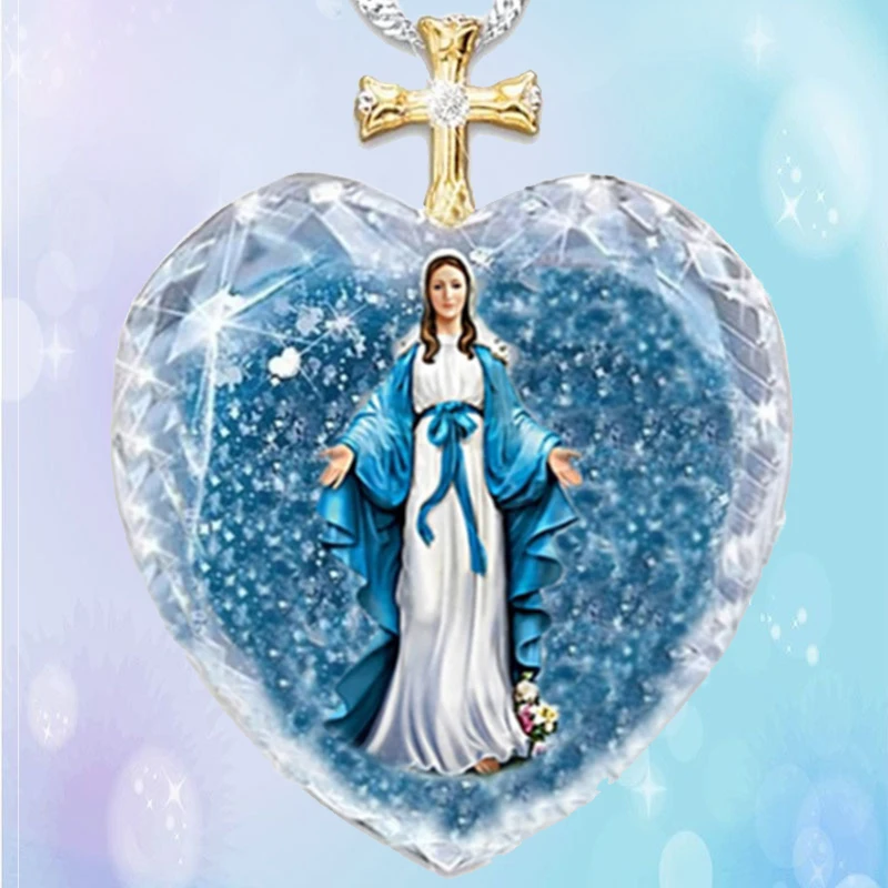 Ожерелье с подвеской в форме сердца из хрустального стекла христианская Дева