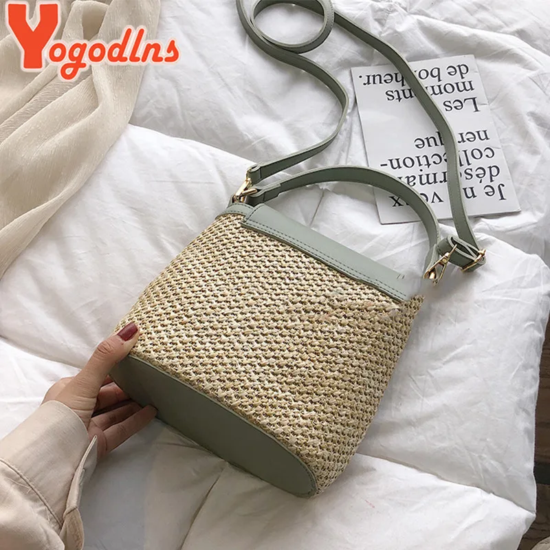 Handmade Small Straw Bucket Bags For Women Summer Crossbody Bags Lady Travel Handbags Female Shoulder Bag Purse bolsa
