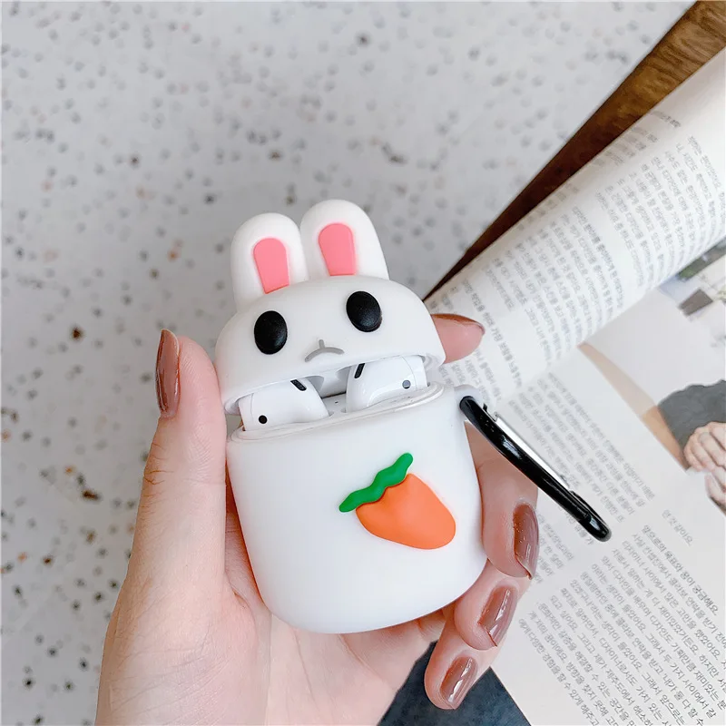 Мультяшный Bluetooth чехол для наушников для Airpods 2 аксессуары с кольцом на ремешке Милые силиконовые Морковные наушники с кроликом Защитная крышка