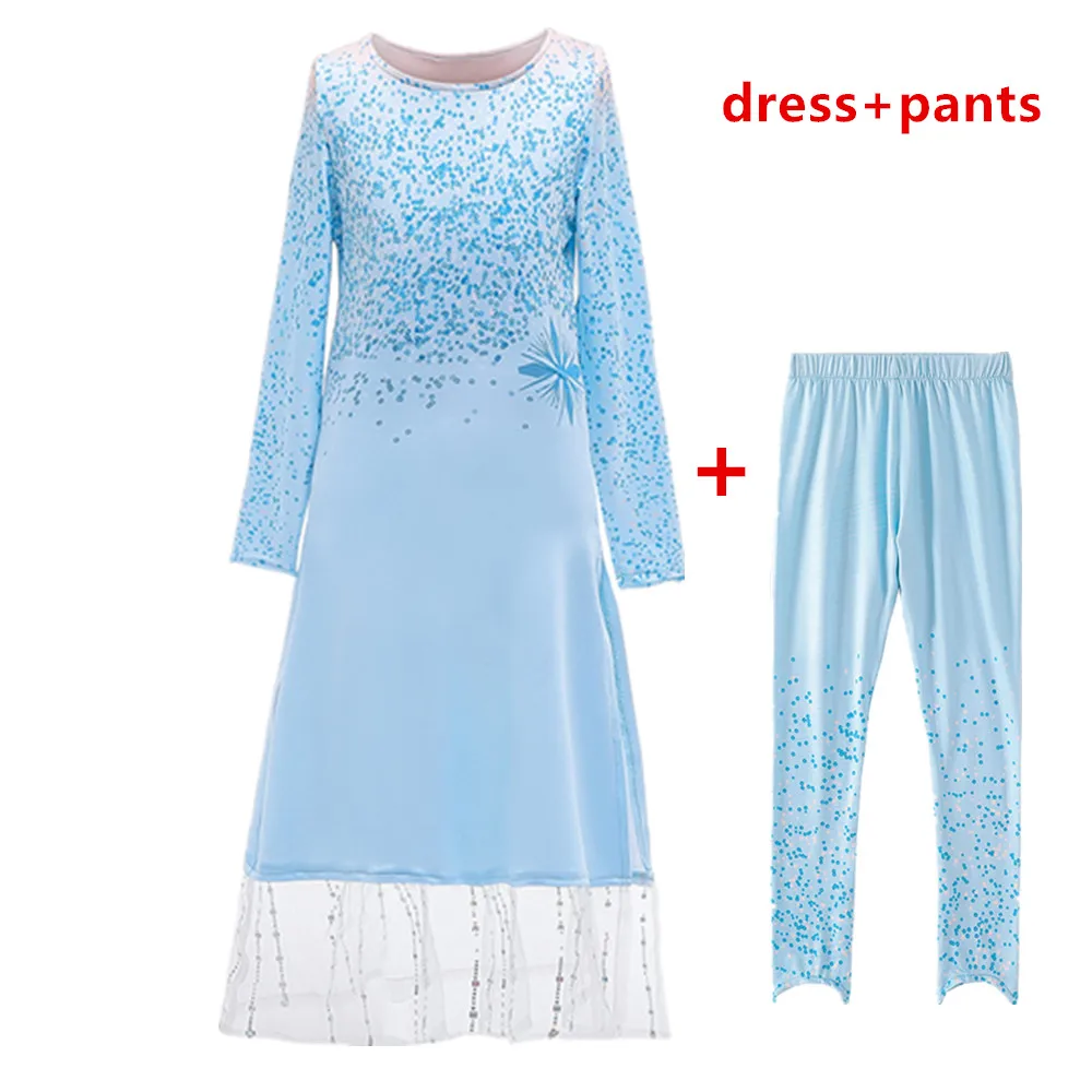 dress-pants Платье Эльзы для девочек костюм Снежной Королевы из 2 предметов для детей, платье принцессы Эльзы и Анны для костюмированной вечеринки детский комплект одежды на Рождество и день рождения - Цвет: dress-pants