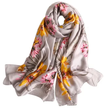 

2019 Popular New Flower Style Beach Women Beautiful Shawl China Silk Fashion Autumn And Winter Wraps Hijab Lady Print Scarves