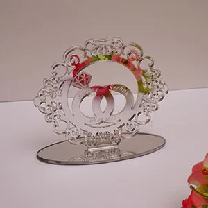 

Personalized Wedding Decoration 10pcs 12cm Rings With Hollow Circle Table Stand Acrylic Mirror Party Bride Gifts Decor Favors