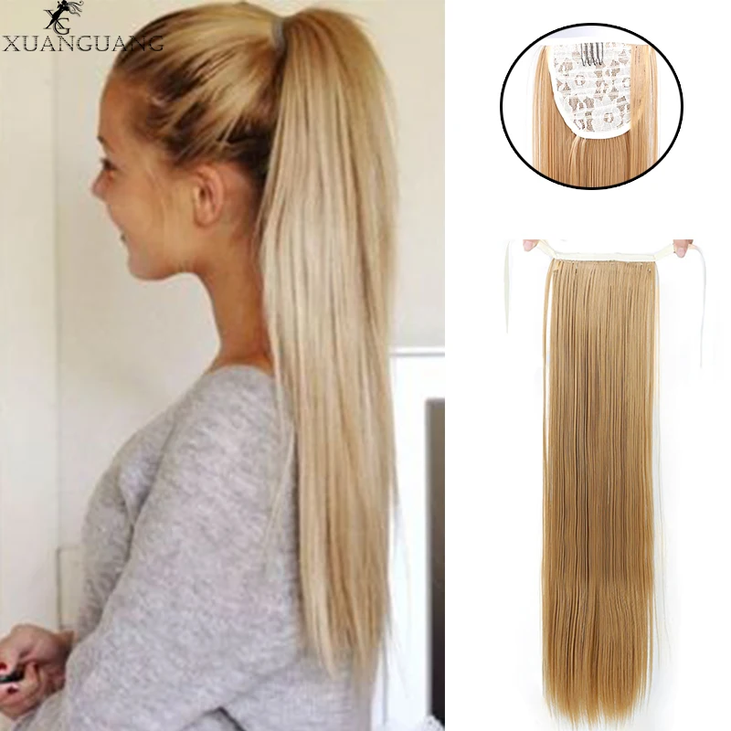 

XUANGUANG Long Straight Drawstring wig Ponytail Synthetic Heat Resistance Ponytail Clip In Hair Extensions