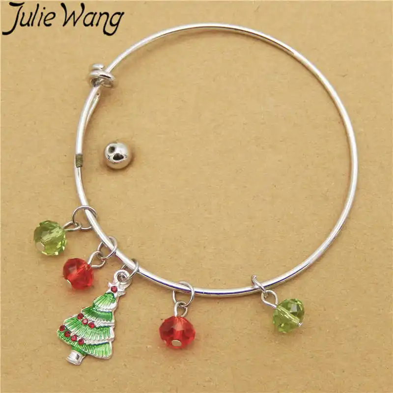 Julie Wang, 4-12 шт., эмалированный браслет с рождественской елкой, Санта Клаусом, женский браслет из нержавеющей стали, модные рождественские ювелирные изделия, Браслеты Mujer