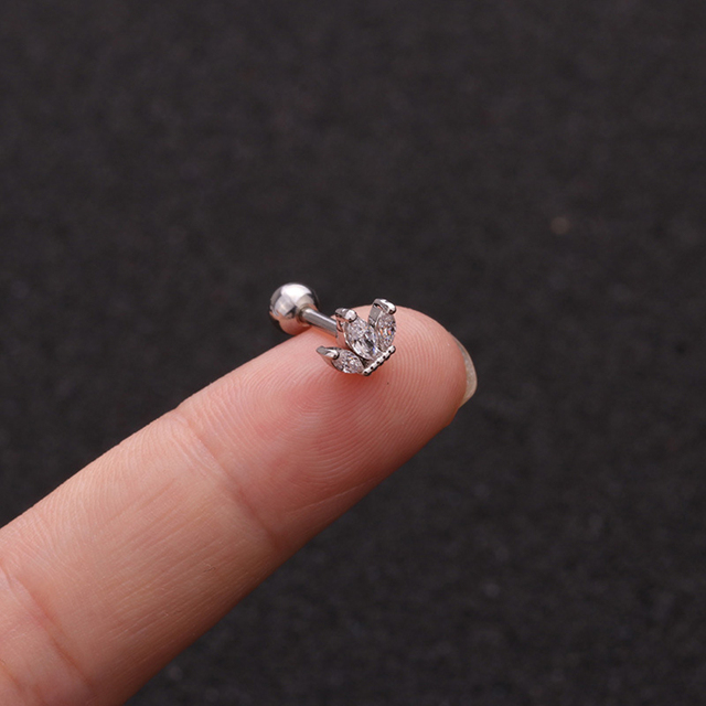 Star Heart Cross Flower Crown Bar Cartilage Piercing Stud Helix Jewelry Tragus Conch Rook Earlobe Screw Back Earring