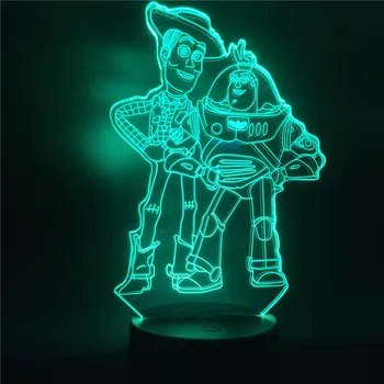 

Woody and Buzz Lightyear 3d Light Cartoon Night Light Children Night Lamp with 7/16 Colors Change Xmas Gift