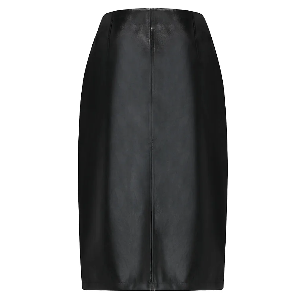 KANCOOLD Женская юбка миди из искусственной кожи, Осень-зима, Женская посылка, юбка-карандаш с разрезом спереди или сзади, юбка размера плюс