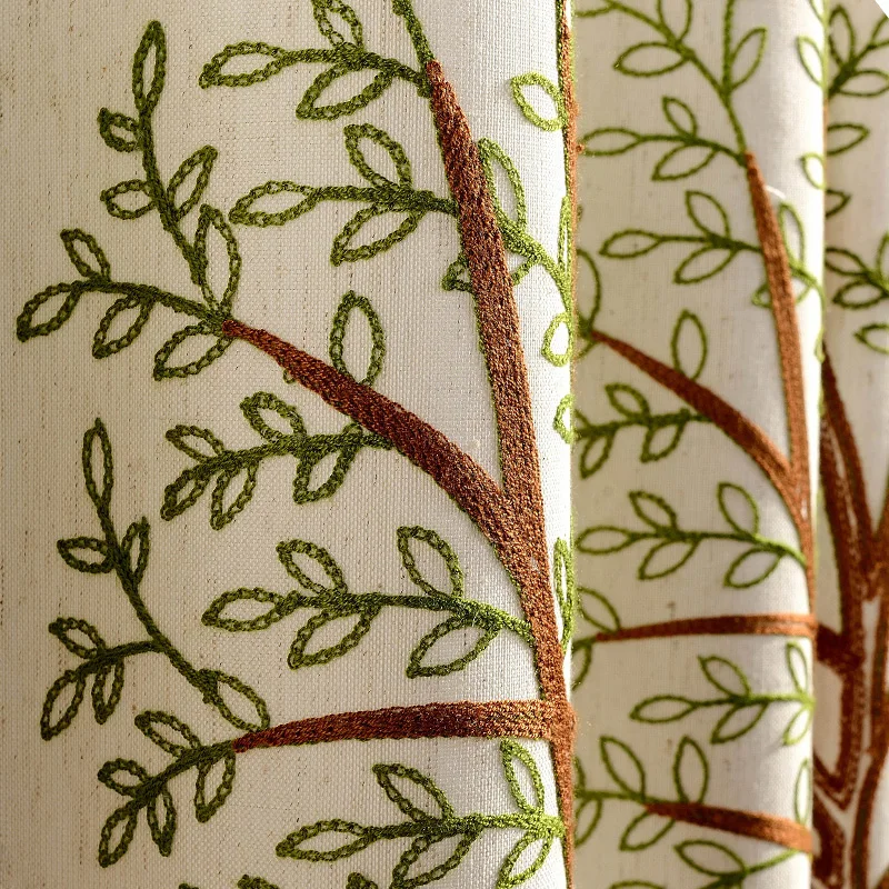 Cotton Curtains Simple Style Window Drapes Finished Linen Curtains Pastoral Embroidered Curtains for Bedroom Contracted