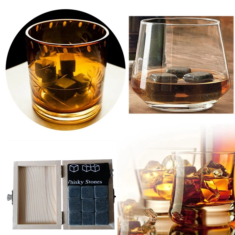 Камни для виски с деревянной коробкой, бархатный мешок для виски, камни для виски, камень для камней, деревянная коробка для льда, вина, камень для виски, кубики для льда