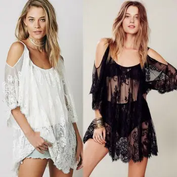 

Womens Lace Bikinis Cover Ups Solid Hallow Out Crochet Bikini Beachwear Cover Up Beach Dress Summer Bathing Suit