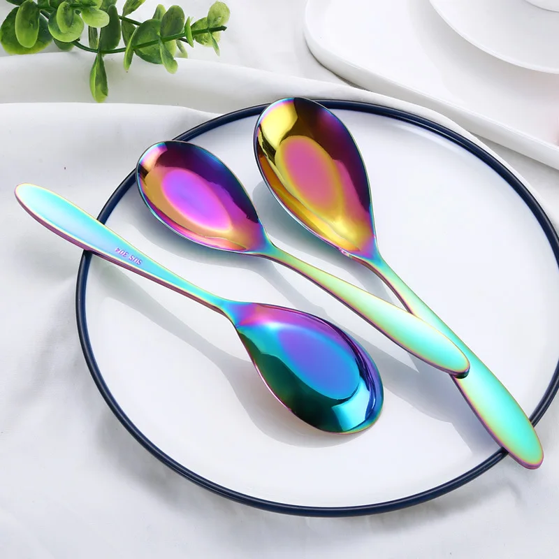 

Rainbow 3pcs Soup Spoon Set Stainless Steel Cutlery Flatware Set Unique Spoon Gold Spoons Kitchen Accessories