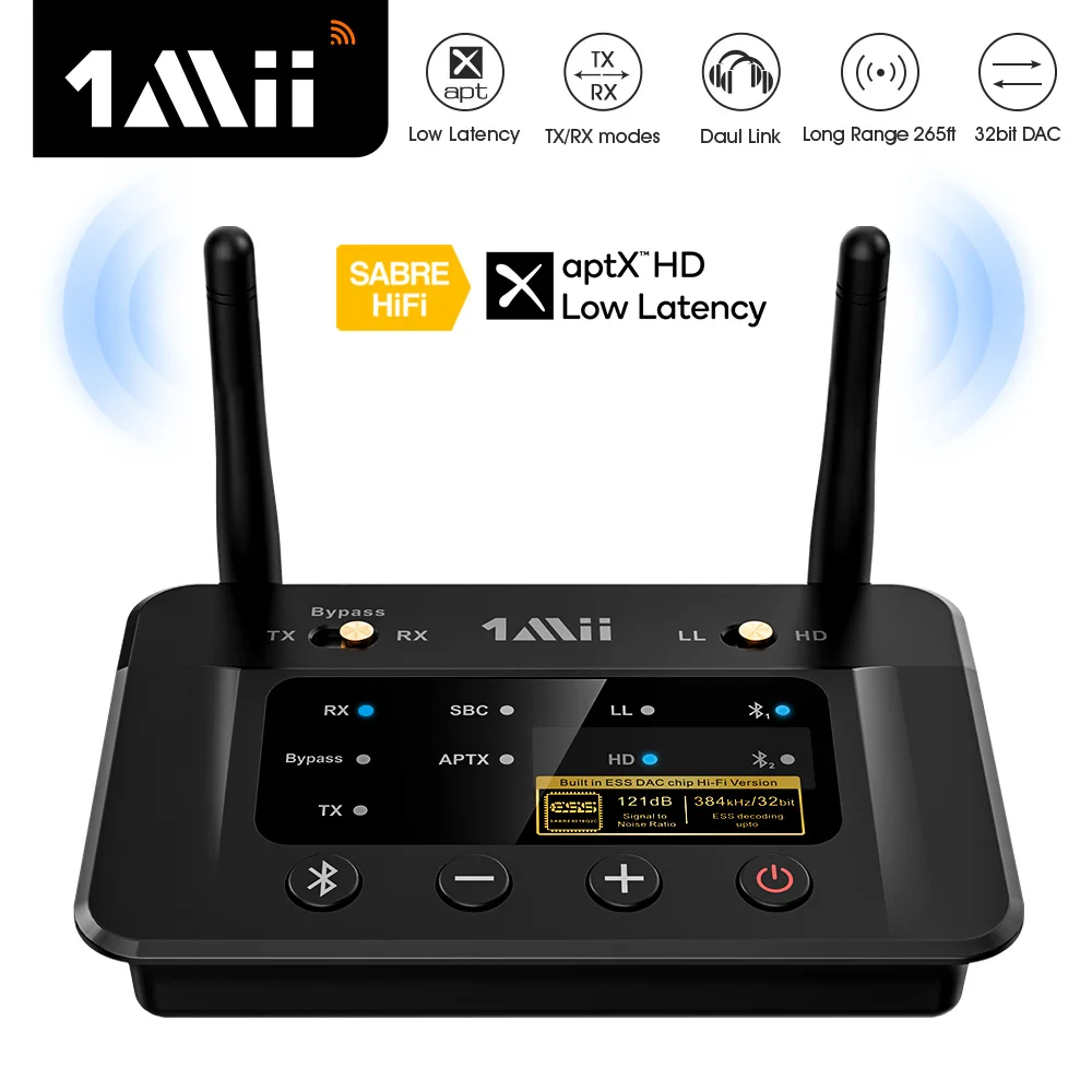 1Mii B03Pro Bluetooth 5.0 nadajnik-odbiornik aptX LL HD CSR8675 HiFi 32bit DAC 3.5mm Aux Bluetooth Adapter do TV do słuchawek na PC