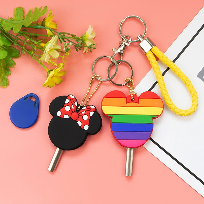 

Cute Cartoon Anime Keychain Silicone Mickey Plus Size Key Cover Cap Keychains For Women Men Key Chain Car Key Ring Bag Pendant