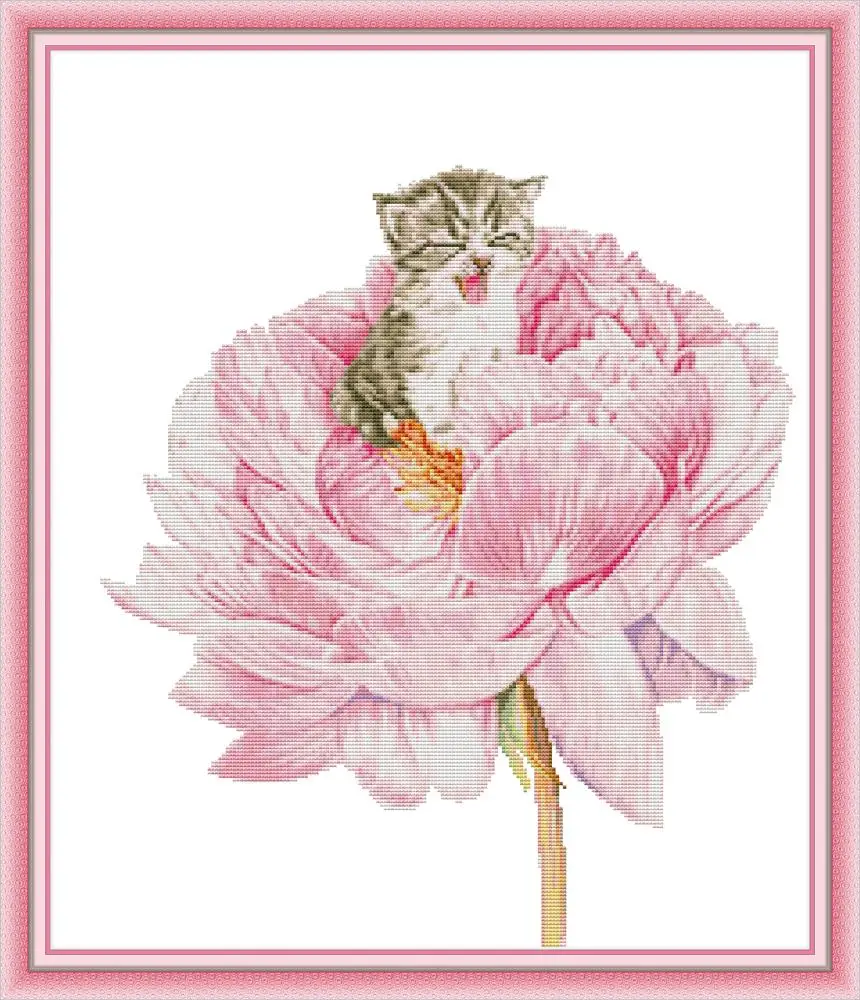 

Cat in the flower 2 cross stitch kit aida 14ct 11ct count print canvas cross stitches needlework embroidery DIY handmade
