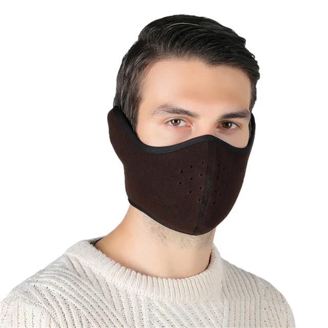 Fashion Winter Half Face Mask Thermal Fleece Ear Mouth Cover Neck Warmer Windproof Cycling Snowboard Ski Hiking Sport Scarf brown