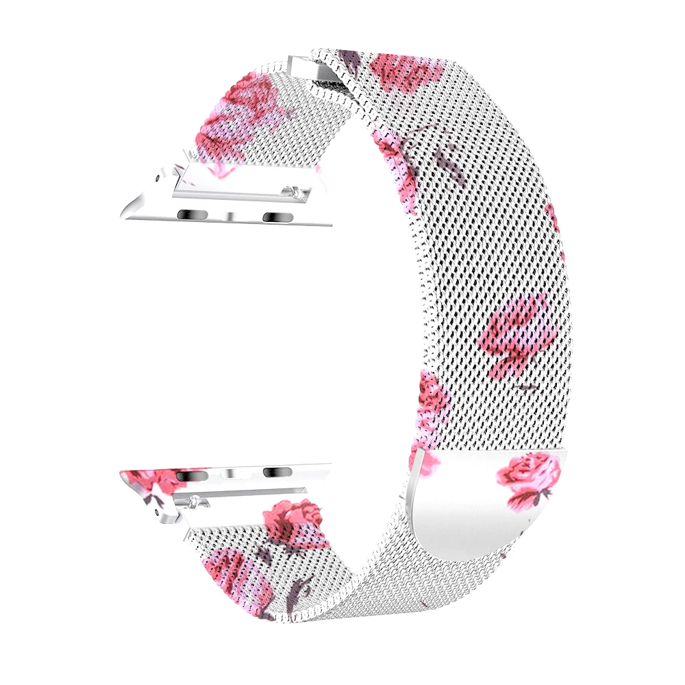 

Floral Stainless Steel Milanese Band with Semicircle Magnetic Closure for Apple Watch Band 38/40mm 42/44mm