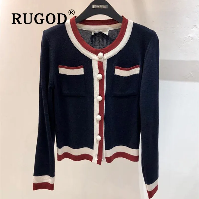 RUGOD, новые осенние поступления, корейский винтажный свитер, кардиганы для женщин, Круглый ворот, однобортный, тонкий трикотаж, модные женские пальто