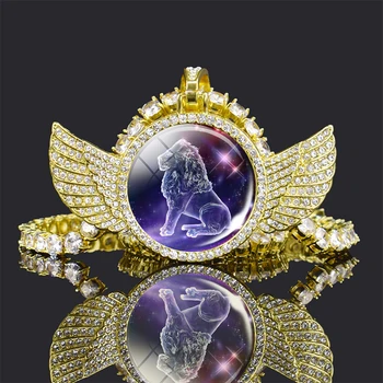 

12 Constellation Crystal Necklace With Wings Zodiac Sign Pendant Jewelry Rhinestone Zircon Necklaces Fashion Women Birthday Gift