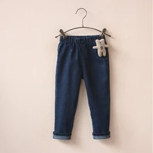Осенние джинсы для девочек; джинсовые синие брюки-брюки; одежда для малышей; детские брюки в Корейском стиле; облегающая детская одежда