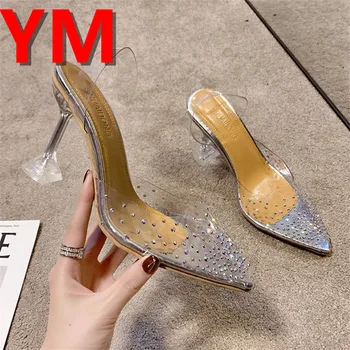 

Luxury Sandals Women Pumps Transparent PVC High Heels Shoes Sexy Pointed Toe Slip-on Wedding Party Brand Fashion Shoes For Lady