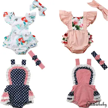 

Infant Baby Girl Mermaid Romper Jumpsuit Bodysuit Outfits Clothes Set A