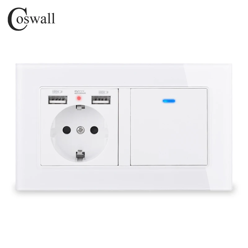 COSWALL Россия Испания настенная розетка стандарта ЕС 2 USB-порта для зарядки + 1