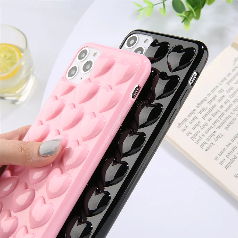 Lovebay 3D Love Heart чехол для телефона для iPhone 11 Pro X XR XS Max 7 8 6 6s Plus карамельный цвет с ремешком из мягкого ТПУ